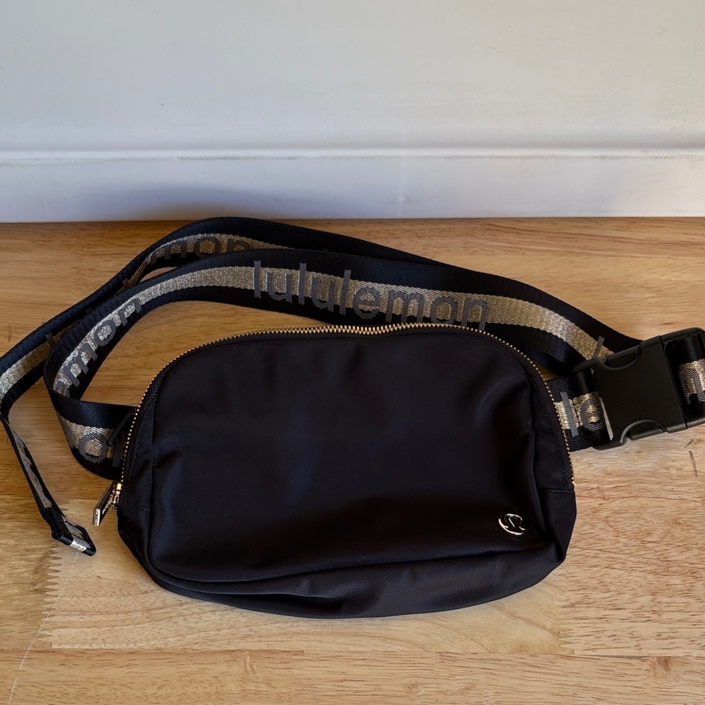 lululemon athletica Black Belt Bag with Gold Accents